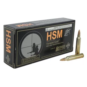 HSM Varmint Gold 204 Ruger Ammo 35 Grain Berger Varmint Jacketed Hollow Point Box of 20