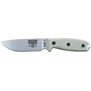 ESEE Knives ESEE-4 Fixed Blade Knife 4.5" Drop Point CPM S35VN Stonewashed Blade Canvas Micarta Handle Tan