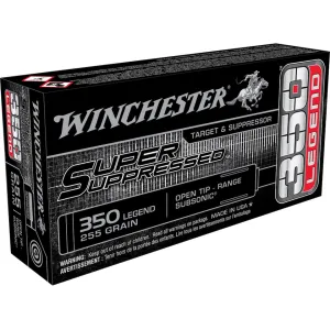 Winchester Super Suppressed 350 Legend Ammo 255 Grain Winchester Open Tip Jacketed Hollow Point Case of 200 (10 Boxes of 20)