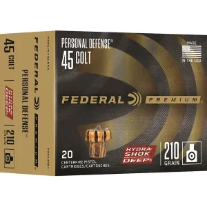 Federal Premium Personal Defense 45 Colt (Long Colt) Ammo 210 Grain Federal Hydra-Shok Deep Jacketed Hollow Point Case of 200