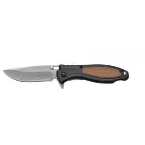 Camillus TigerSharp Pocket Knife 2.85" Partially Serrated Drop Point 420J2 Satin Blade Glass Reinforced Nylon (GRN)/Rubber Handle Black/Brown