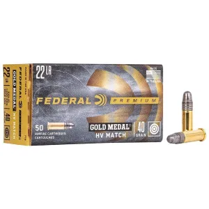 Federal Premium Premium Gold Medal Target High Velocity 22LR Ammo 40 Grain Round Nose Case of 5000 (100 Boxes of 50)