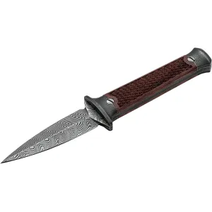 Boker Knives P08-Damast Fixed Blade Knife 3.23" Dagger Damascus Blade Rosewood Handle Brown