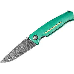 Boker Knives 1969 Mach-1 Pocket Knife 3.23" Drop Point Damascus Blade Aluminum Handle Teal
