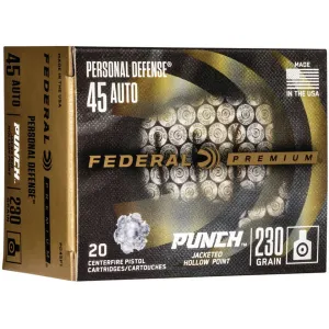 Federal Personal Defense Punch 45 ACP Ammo 230 Grain Jacketed Hollow Point Case of 200 (10 Boxes of 20)