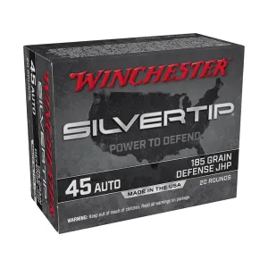 Winchester Silvertip Defense 45 ACP Ammo 185 Grain Winchester Silvertip Jacketed Hollow Point Case of 200 (10 Boxes of 20)