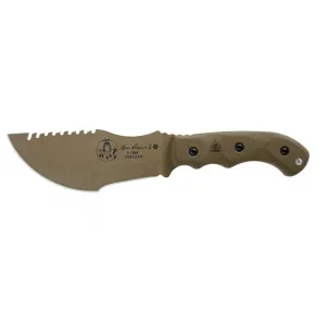 TOPS Knives Tom Brown Tracker Fixed Blade Knife 6.38" Drop Point 1095 Coyote Tan Blade Canvas Micarta Handle Green