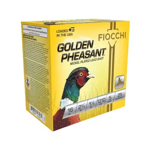 Fiocchi Golden Pheasant 16 Gauge Ammo 2-3/4" #5 Nickel Plated Lead Shot 1-1/8 oz Case of 250 (10 Boxes of 25)