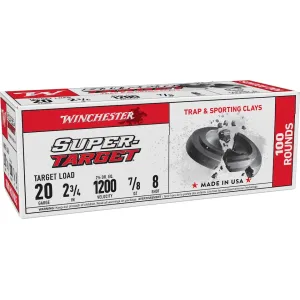 Winchester Super T 20 Gauge Ammo 2-3/4" #8 Lead Shot 7/8 oz Box of 100