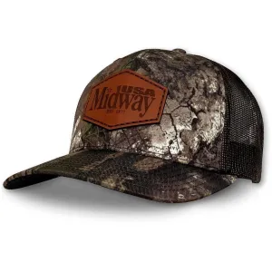 MidwayUSA Mens Richardson 112 Leather Patch Camo Trucker Hat Realtree APX/Brown