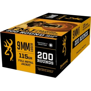 Browning FMJ 9mm Luger Ammo 115 Grain Full Metal Jacket Case of 1000 (5 Boxes of 200)