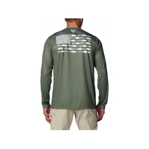 Columbia Men's Terminal Tackle PFG Fish Flag Shirt Cypress/Cool Gray Bass Lures XL