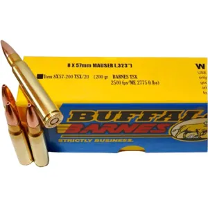 Buffalo Bore 8x57mm JS Mauser (8mm Mauser) Ammo 200 Grain Barnes TSX Hollow Point Lead Free Box of 20
