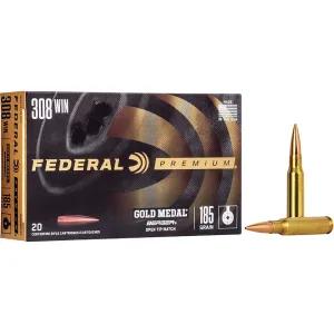 Federal Premium Gold Medal 308 Winchester Ammo 185 Grain Berger Match Juggernaut Target Jacketed Hollow Point Case of 200 (10 Boxes of 20)