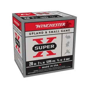 Winchester Super X High Brass 28 Gauge Ammo 2-3/4" #6 Lead Shot 3/4 oz Case of 250 (10 Boxes of 25)