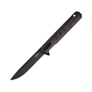 Tekto Knives F2 Bravo Pocket Knife 3.3" Drop Point D2 Black Titanium Blade Shredded Carbon Fiber Handle Red