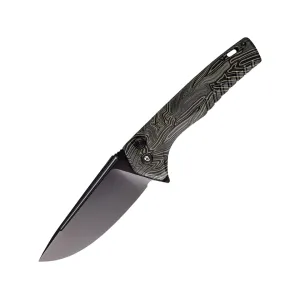 Tekto Knives F3 Charlie Pocket Knife 3.8" Drop Point D2 Black Titanium Blade G-10 Handle Damascus