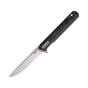 Tekto Knives F2 Bravo Pocket Knife 3.3" Drop Point D2 Titanium Blade Shredded Carbon Fiber Handle Black