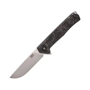 Tekto Knives F1 Alpha Pocket Knife 3.1" Drop Point D2 Titanium Blade Shredded Carbon Fiber Handle Black/Silver