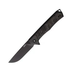 Tekto Knives F1 Alpha Pocket Knife 3.1" Drop Point D2 Black Titanium Blade Shredded Carbon Fiber Handle Black/Blue