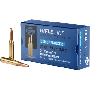 PPU 6.5x57mm Mauser Ammo 139 Grain Jacketed Soft Point Box of 20