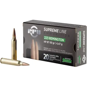 PPU Supreme 223 Remington Ammo 69 Grain Sierra MatchKing Jacketed Hollow Point Box of 20