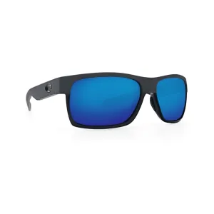 Costa Del Mar Men's Half Moon Polarized Sunglasses Shiny Black Matte Black Frame Blue Mirror Glass Lens