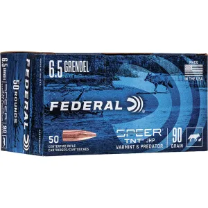Federal Varmint and Predator 6.5 Grendel Ammo 90 Grain Speer TNT Jacketed Hollow Point Case of 250 (5 Boxes of 50)