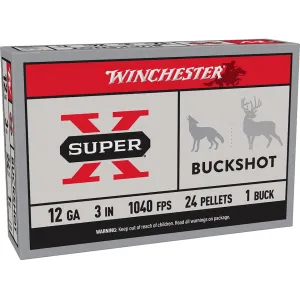 Winchester Super X 12 Gauge Ammo 3" #1 Buckshot 24 Pellets Case of 250 (50 Boxes of 5)