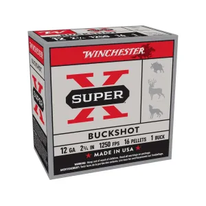 Winchester Super X Ammunition 12 Gauge 2-3/4" Buffered #1 Buckshot 16 Pellets Case of 250 (10 Boxes of 25)