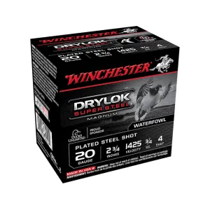 Winchester Drylok Super Steel Magnum Waterfowl 20 Gauge Ammo 2-3/4" #4 Steel Shot 3/4 oz Case of 250 (10 Boxes of 25)