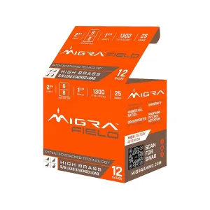 Migra Field High Brass 12 Gauge Ammo 2-3/4" #6 and #8 Lead Shot 1-3/8 oz Case of 250 (10 Boxes of 25)