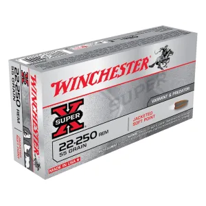 Winchester Super X 22-250 Remington Ammo 55 Grain Jacketed Soft Point Case of 200 (10 Boxes of 20)