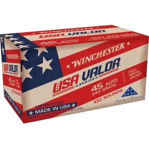 Winchester USA Valor 45 ACP Ammo 230 Grain Full Metal Jacket Case of 500 (5 Boxes of 100)