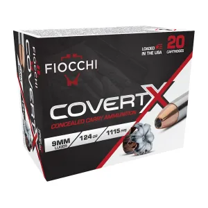 Fiocchi CovertX 9mm Luger Ammo 124 Grain Jacketed Hollow Point Case of 200 (10 Boxes of 20)