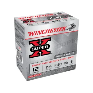 Winchester Super X Xpert Game and Target 12 Gauge Ammo 2-3/4" #6 Steel Shot 1-1/8 oz Case of 250 (10 Boxes of 25)