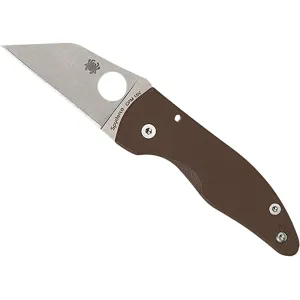 Spyderco Microjimbo Sprint Run Pocket Knife 2.45" Wharncliffe CPM 15V Stonewashed Blade G-10 Handle Brown
