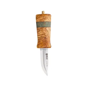 Helle Fjording 50 aar Limited Edition Fixed Blade Knife 2.71" Drop Point H3LS Mirror Polished Blade Curly Birch/Leather Handle Wood