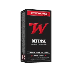 Winchester Defense 38 Special +P Ammo 125 Grain Jacketed Hollow Point Box of 50