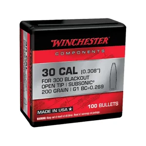 Winchester USA Ready 300 AAC Blackout (308 Diameter) Bullets 200 Grain Jacketed Hollow Point Box of 100