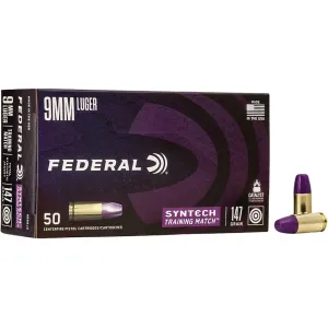 Federal Syntech Training Match 9mm Luger Ammo 147 Grain Federal TSJ Total Synthetic Jacket (TSJ) Case of 500 (10 Boxes of 50)