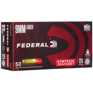 Federal Syntech Range 9mm Luger Ammo 124 Grain Federal TSJ Total Synthetic Jacket (TSJ) Case of 500 (10 Boxes of 50)