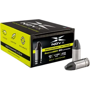 NovX Engagement Extreme Self-Defense 9mm Luger Ammo 65 Grain Fluted Case of 200 (10 Boxes of 20)