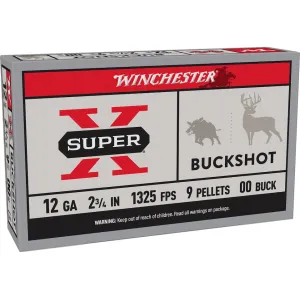 Winchester Super-X Buckshot 12 Gauge Ammo 2-3/4" #00 Buck Buckshot Shot Case of 250 (50 Boxes of 5)