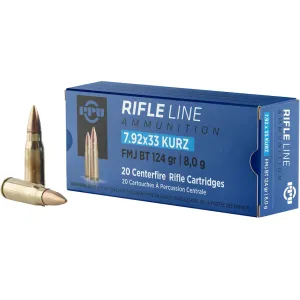 PPU 7.92x33mm Kurz Mauser Ammo 124 Grain Full Metal Jacket Box of 20