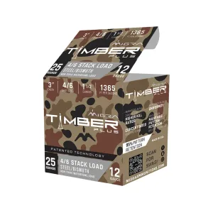 Migra Timber Plus 12 Gauge Ammo 3" #4 and #6 Steel and Bismuth Shot 1-1/2 oz Case of 250 (10 Boxes of 25)