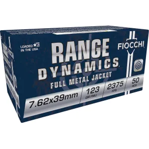 Fiocchi Range Dynamics 7.62x39mm Ammo 123 Grain Full Metal Jacket Case of 500