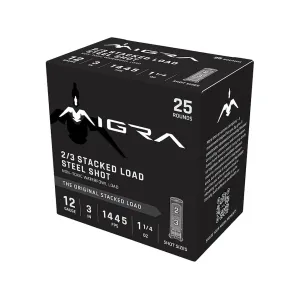 Migra Steel Waterfowl 12 Gauge Ammo 3" #2 and #3 Steel Shot 1-1/4 oz Case of 250 (10 Boxes of 25)