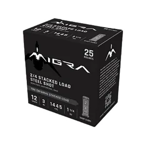 Migra Steel Waterfowl 12 Gauge Ammo 3" #2 and #4 Steel Shot 1-1/4 oz Case of 250 (10 Boxes of 25)