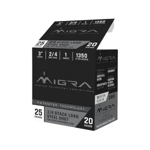 Migra Steel Waterfowl 20 Gauge Ammo 3" #2 and #4 Steel Shot 1 oz Case of 250 (10 Boxes of 25)
